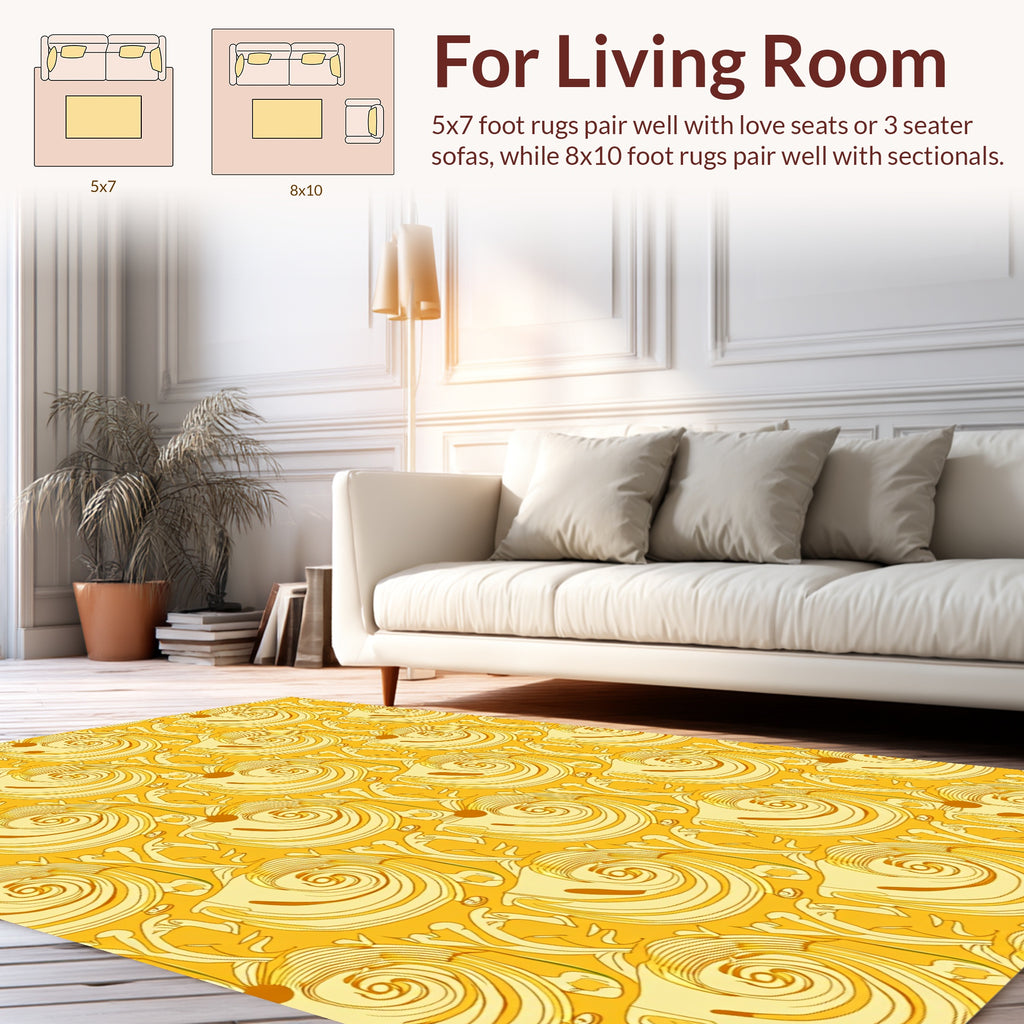 Golden Swirls Floral Art Nouveau Pattern Rug