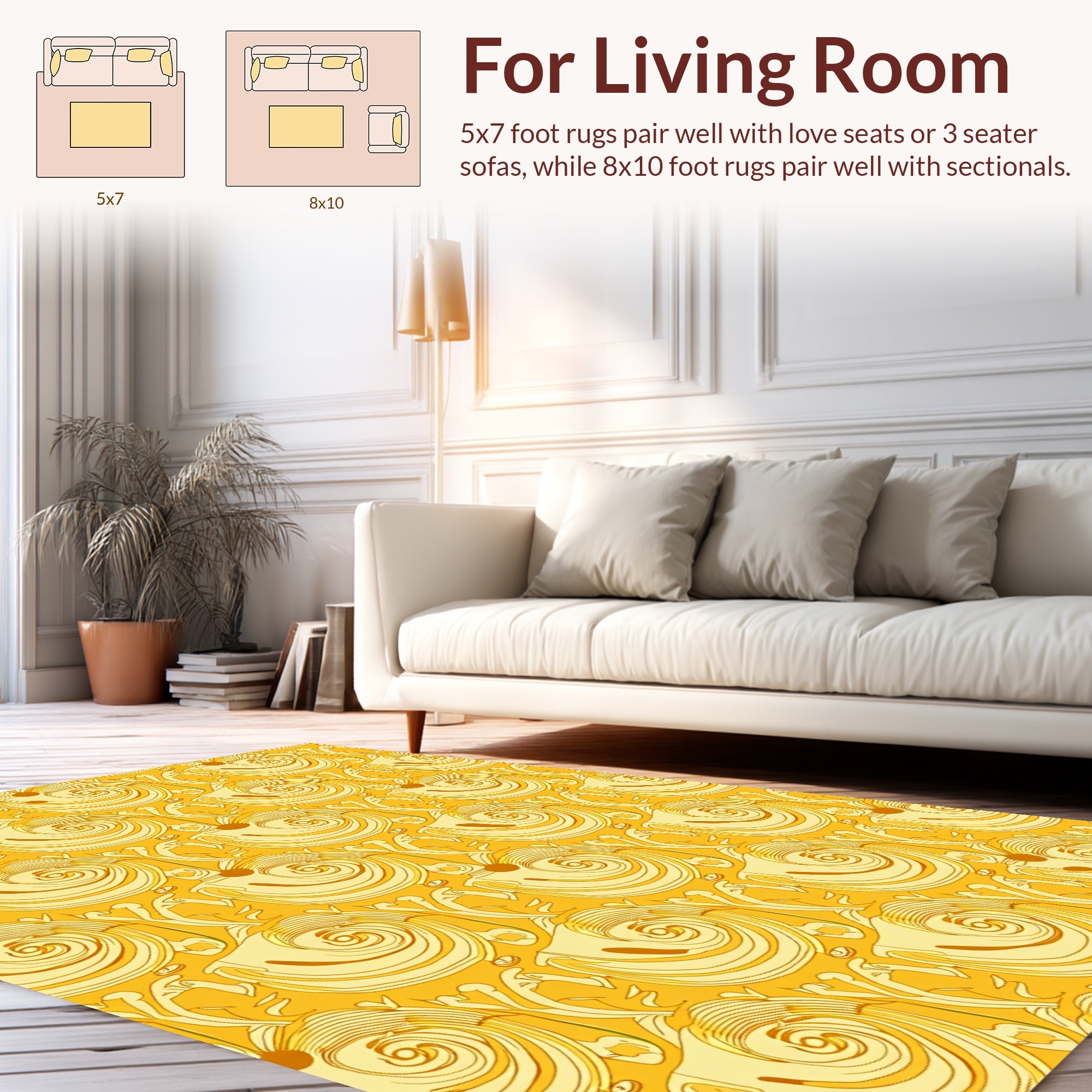 Golden Swirls Floral Art Nouveau Pattern Rug