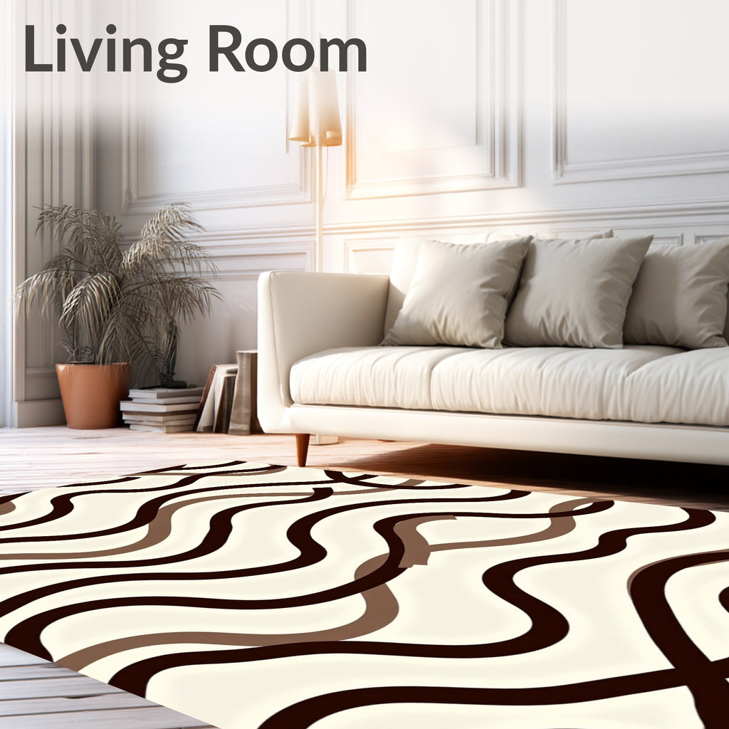 Chocolate Brown Cream Wavy Lines Rug