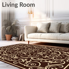 Rich Brown Floral Scroll Pattern Rug