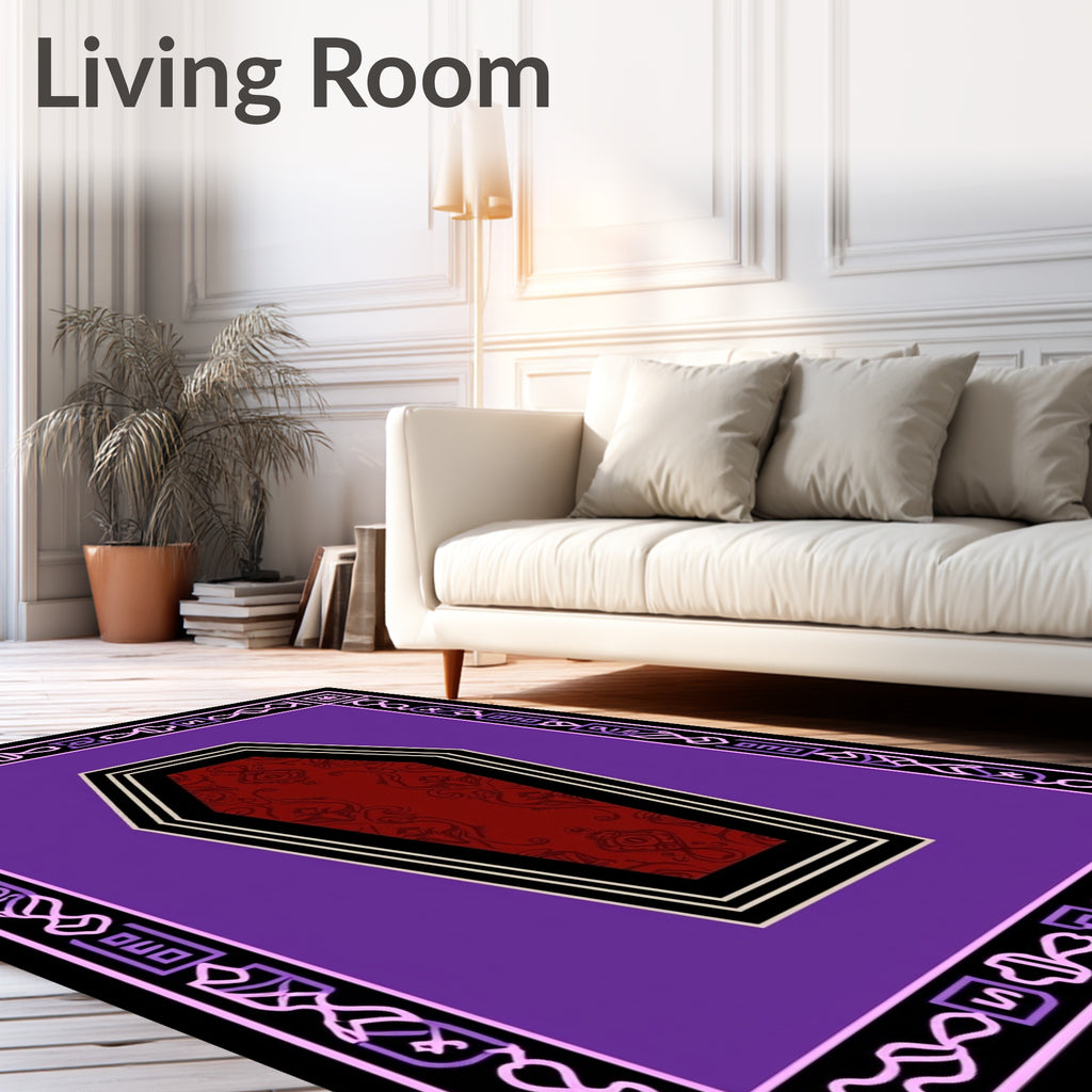 Dark Red Coffin Shape Damask Rug