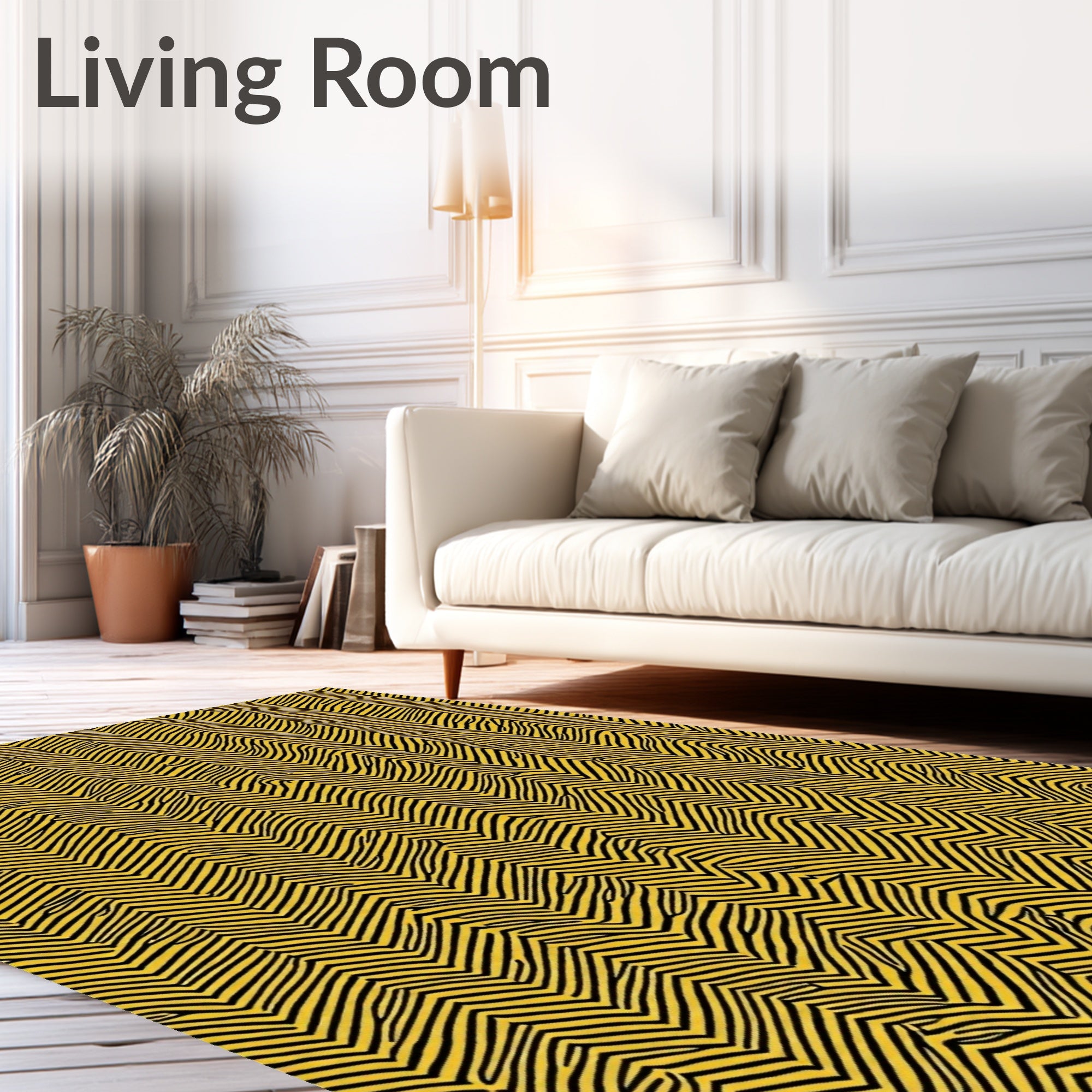 Jagged Yellow Black Wavy Stripes Rug