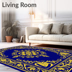 Vibrant Blue Gold Floral Medallion Rug