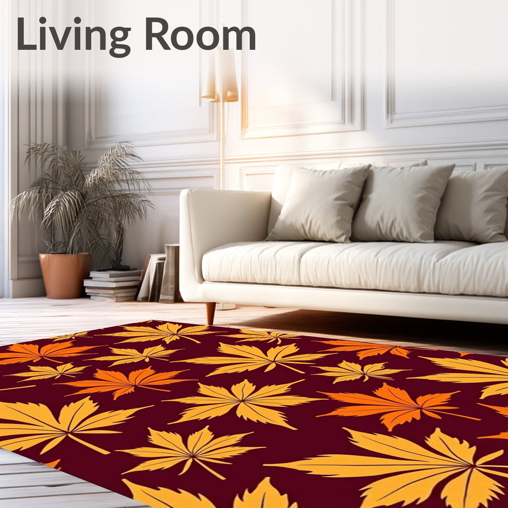 Golden Autumn Leaf Pattern Rug