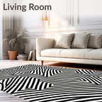 Black White Parallel Line Maze Design Rug