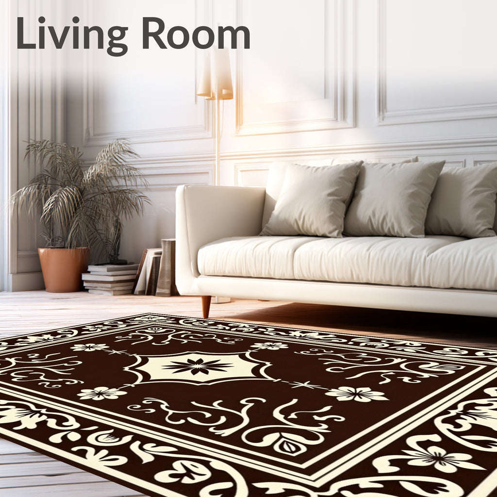 Ornate Floral Cream Brown Rug