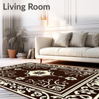 Ornate Floral Cream Brown Rug