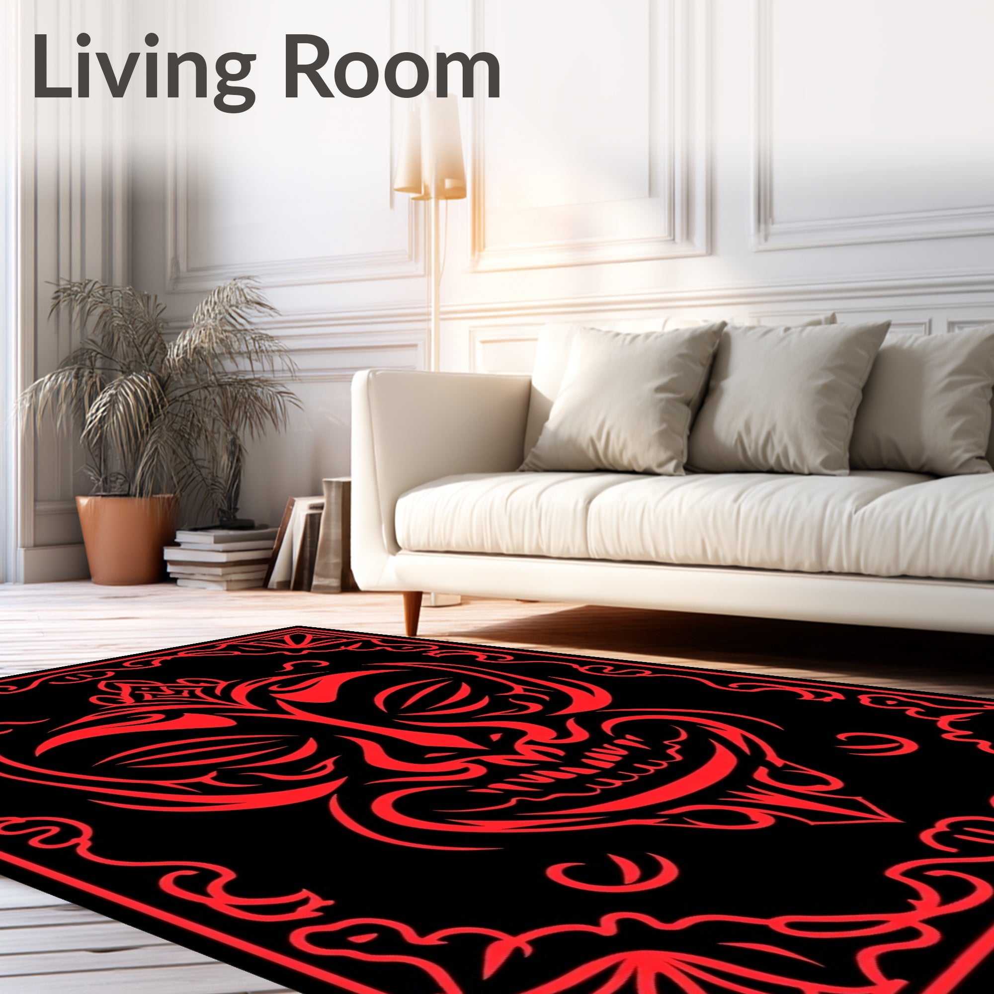 Bold Red Tribal Mask Design Rug
