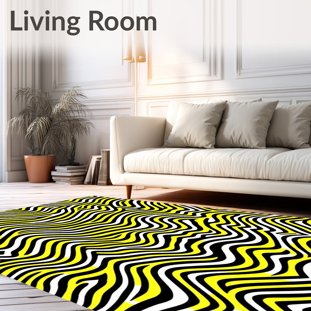 Bold Yellow Black Abstract Waves Rug