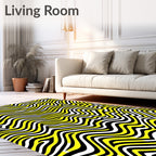 Bold Yellow Black Abstract Waves Rug