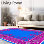 Vibrant Pink Swirl Bordered Blue Rug