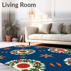 Botanical Wreath Star Indigo Pattern Rug