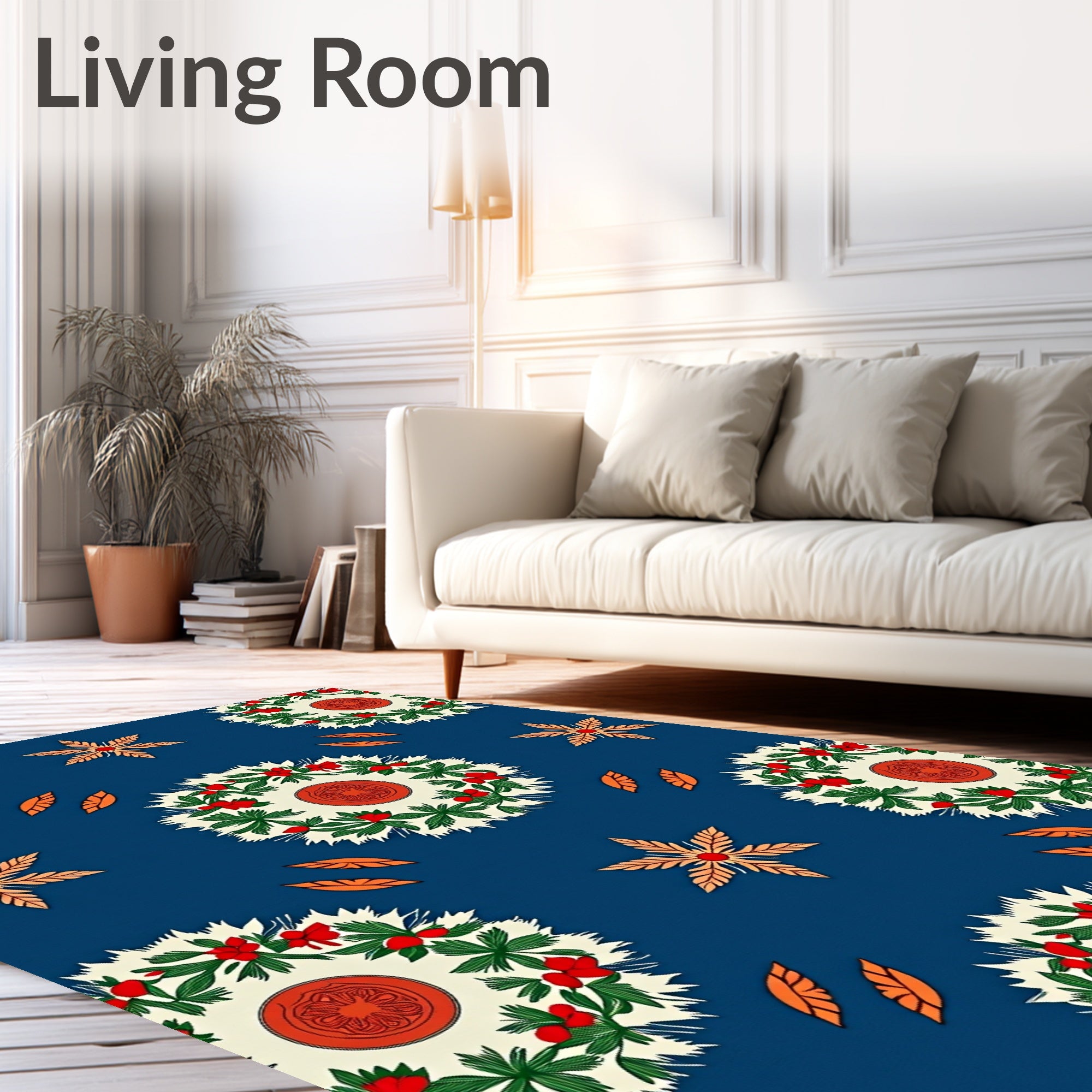 Botanical Wreath Star Indigo Pattern Rug