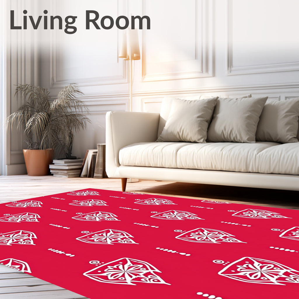 White Floral Shield Pattern Red Rug