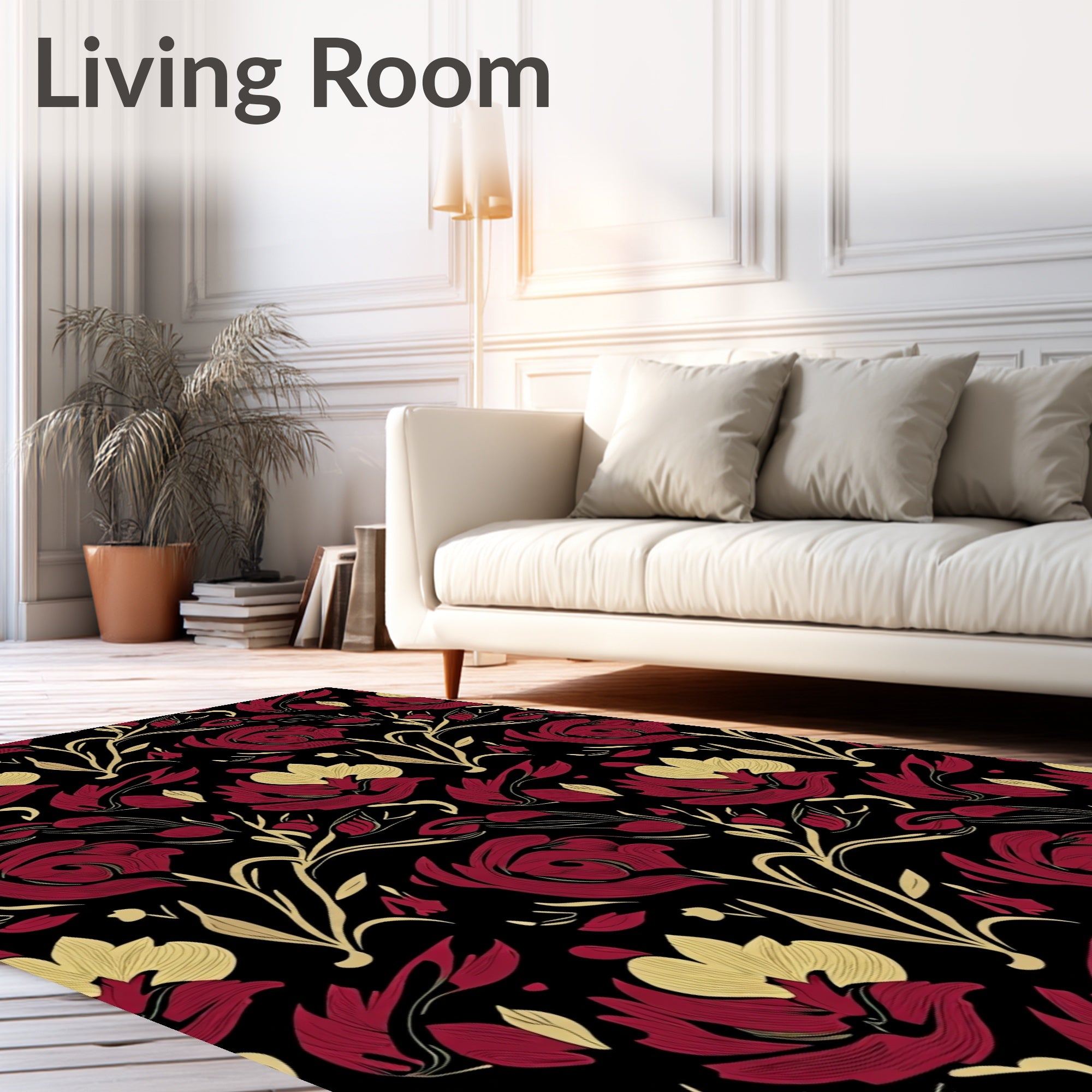 Dark Floral Vine Pattern Rug