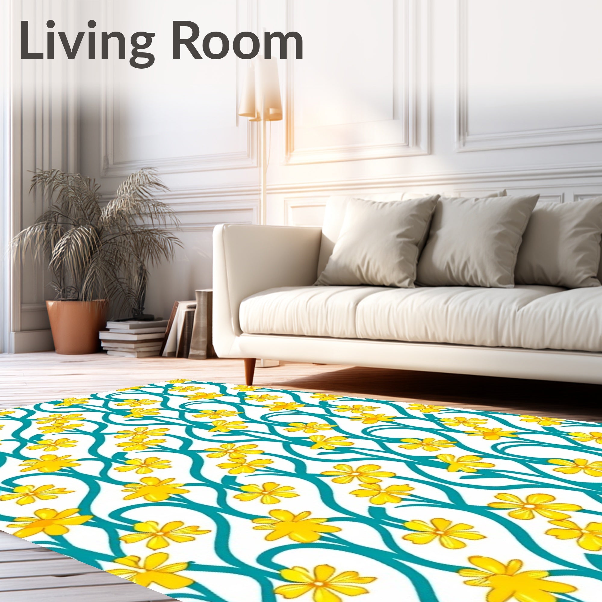 Yellow Floral Vines Pattern Rug