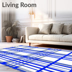 Blue White Classic Plaid Design Rug