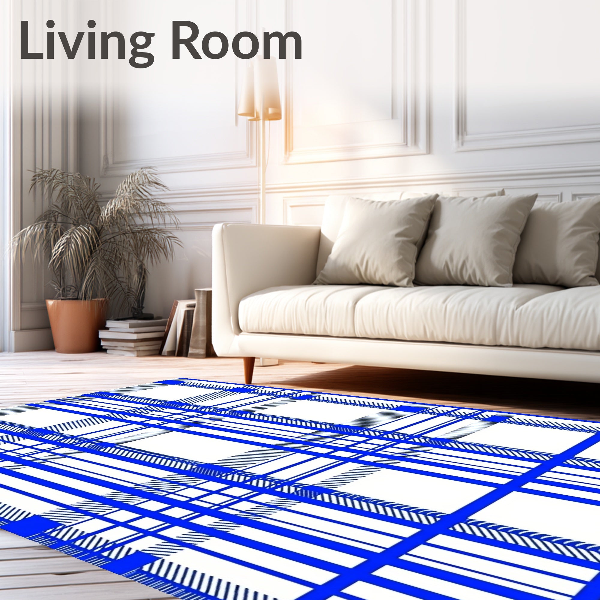 Blue White Classic Plaid Design Rug