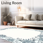 Pale Blue Floral Vine Swirl Border Rug