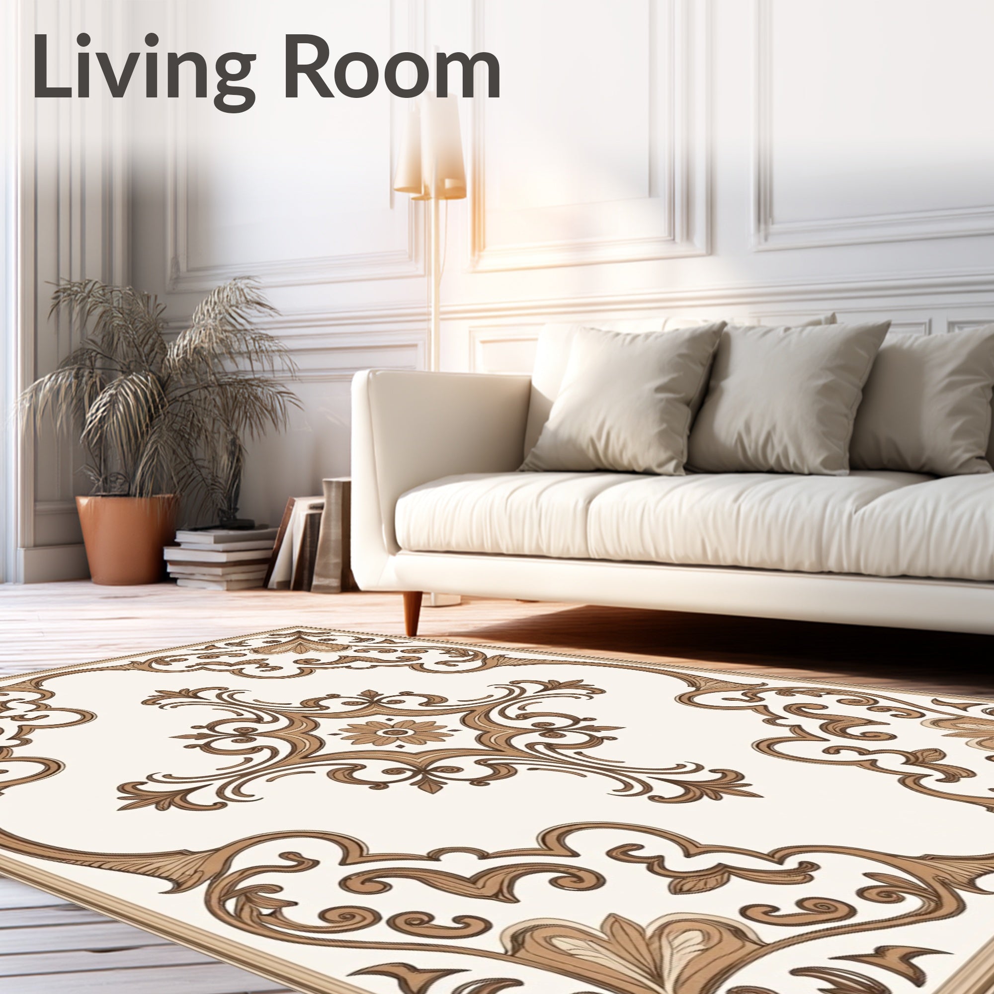 Elegant Brown Scrollwork Floral Accent Rug
