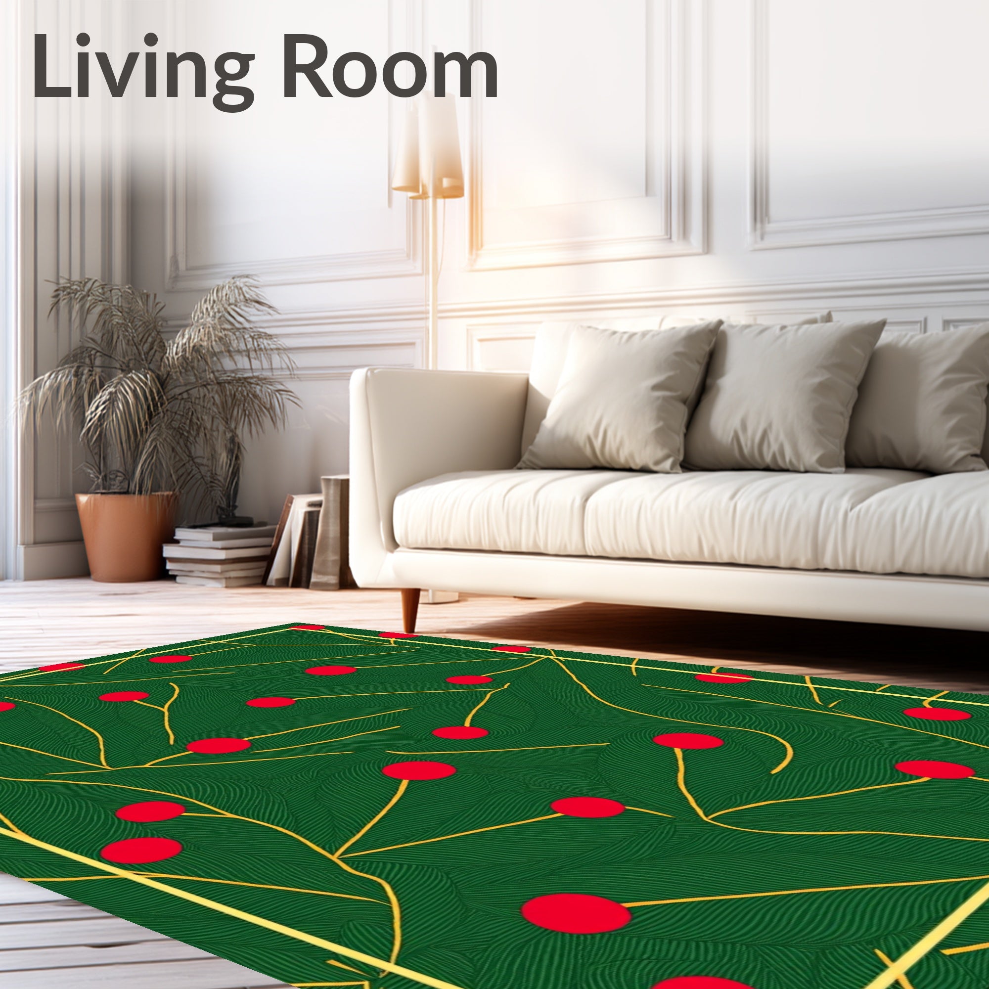 Festive Green Berry Branch Arrangement Rug