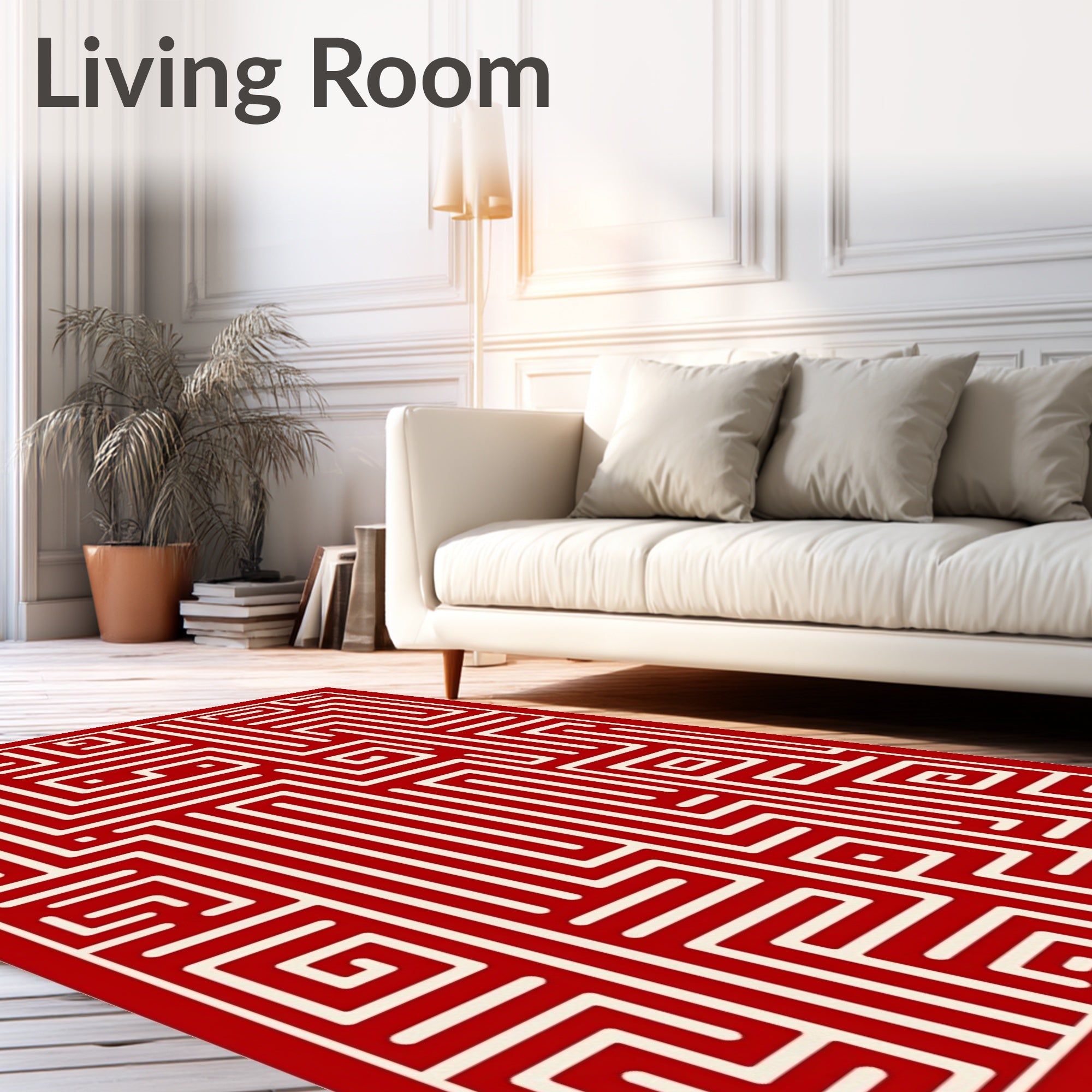 Bold Red Maze Geometric Pattern Rug