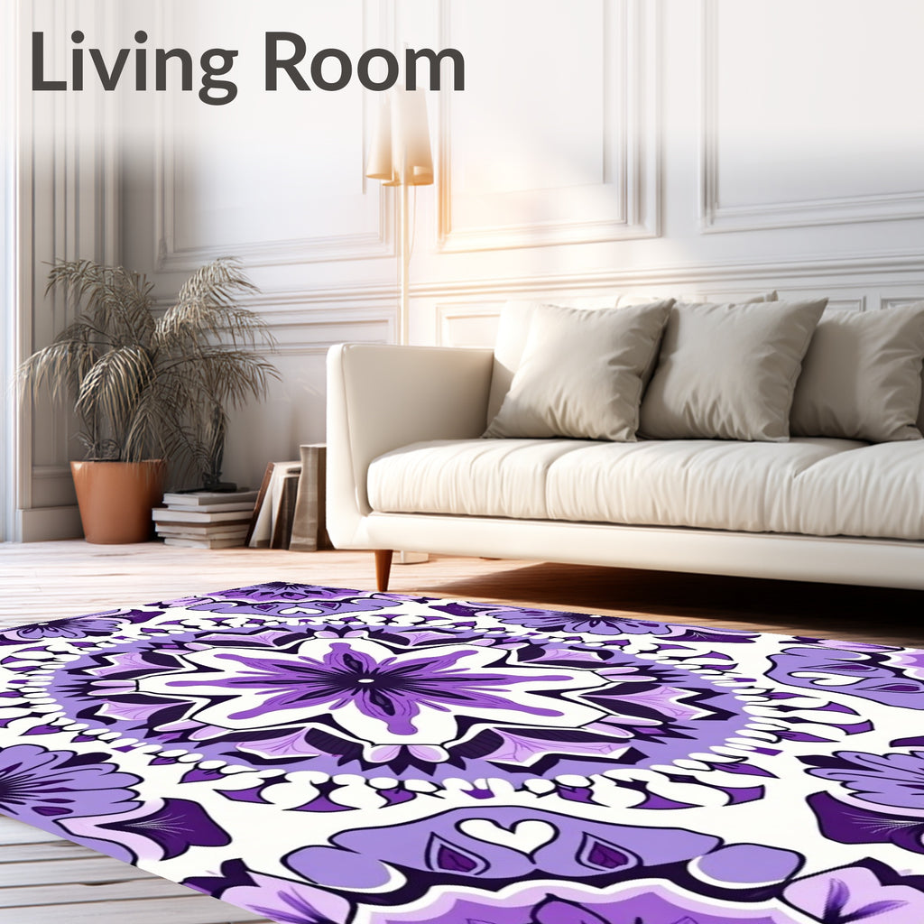 Purple Floral Mandala Pattern Rug