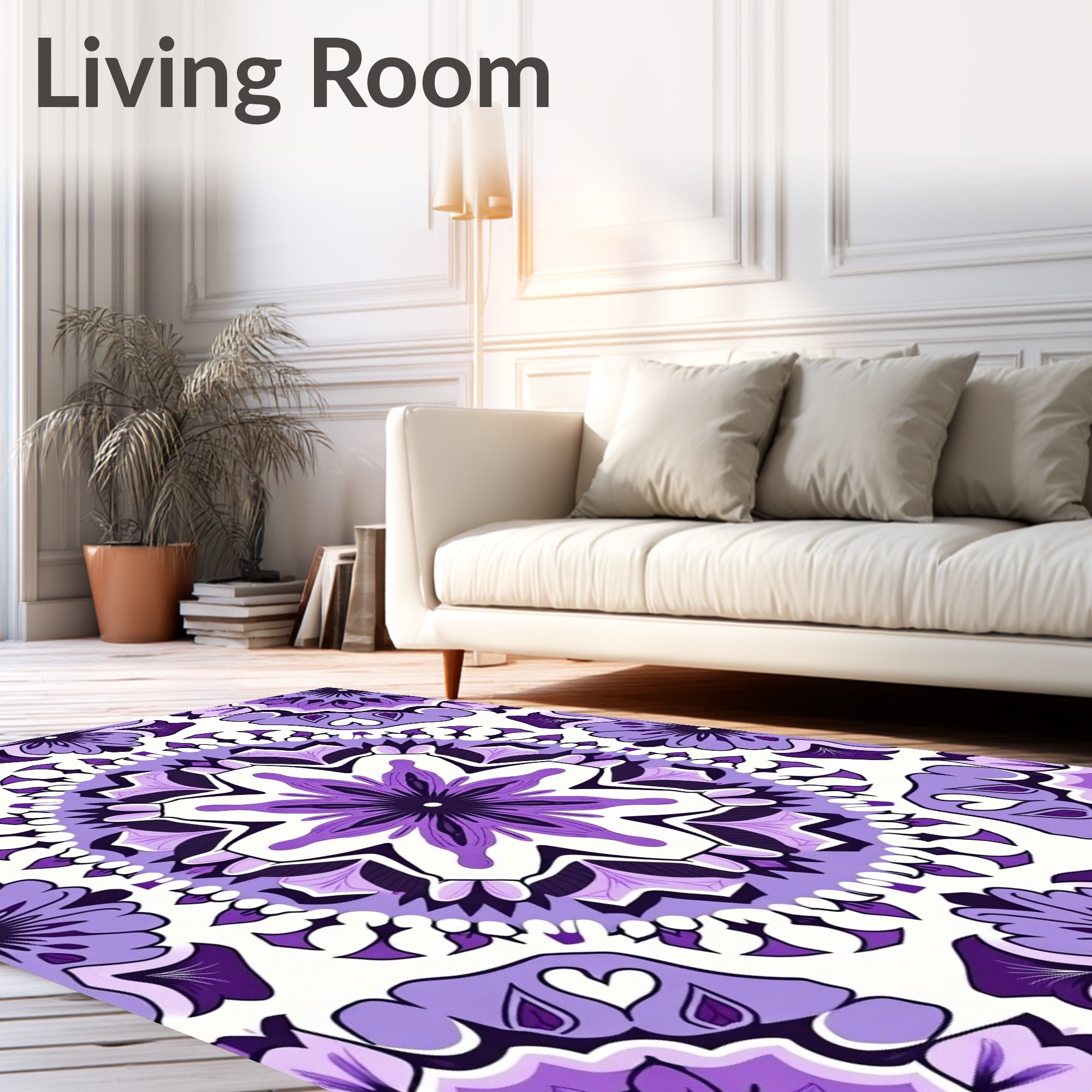 Purple Floral Mandala Pattern Rug