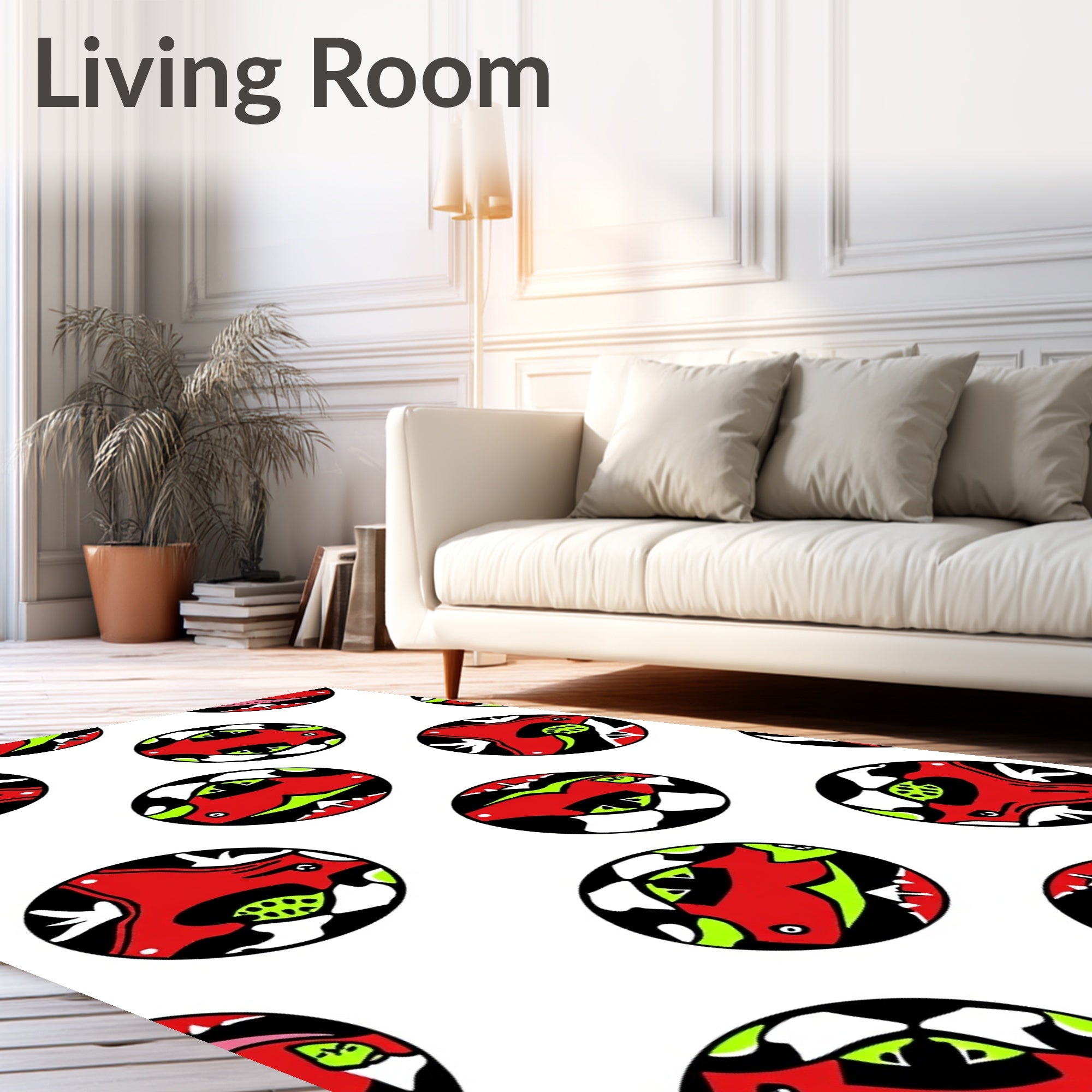Gritty Red Lime Abstract Circles Rug