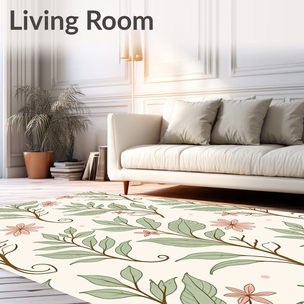 Delicate Botanical Leaves and Flowers Rug