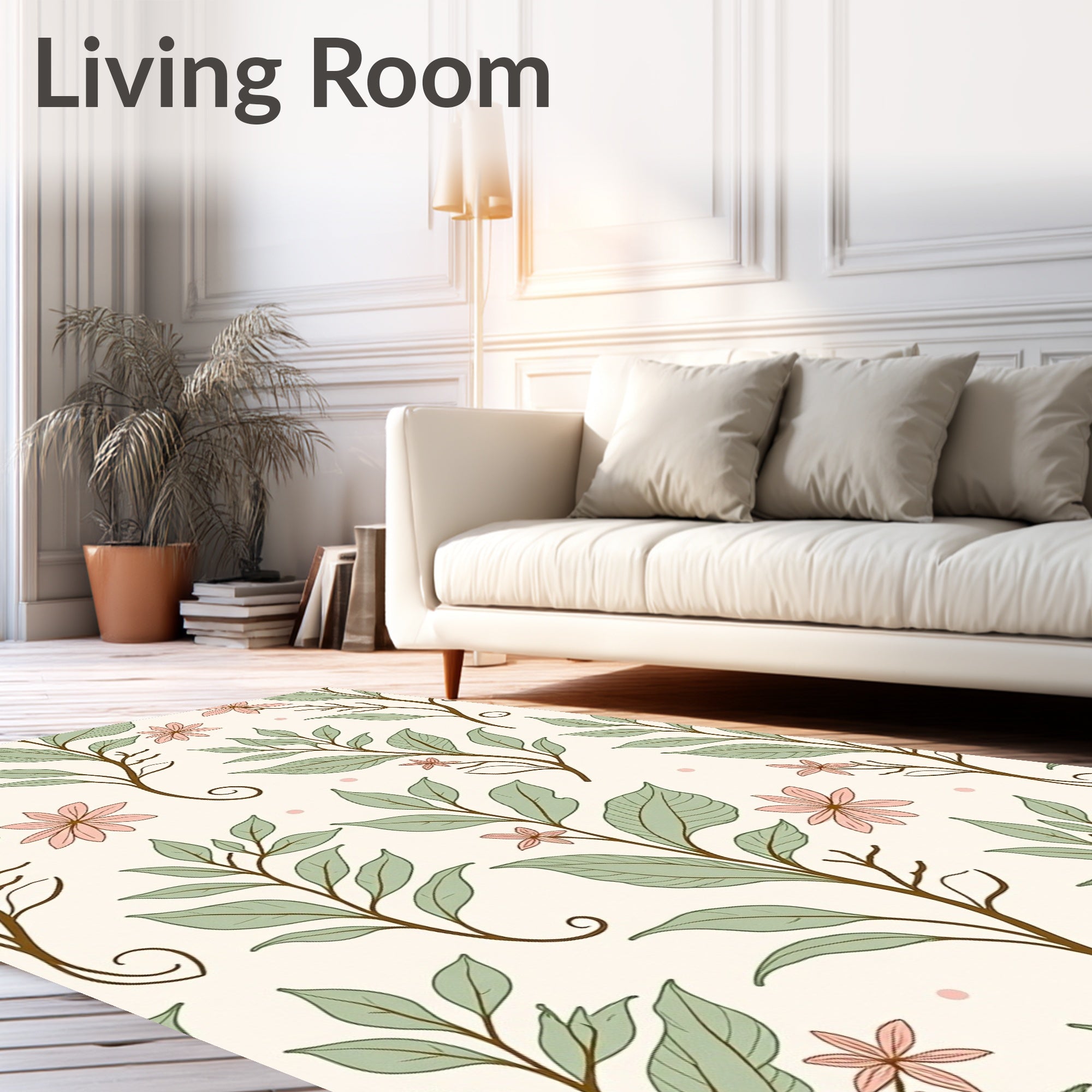 Delicate Botanical Leaves and Flowers Rug