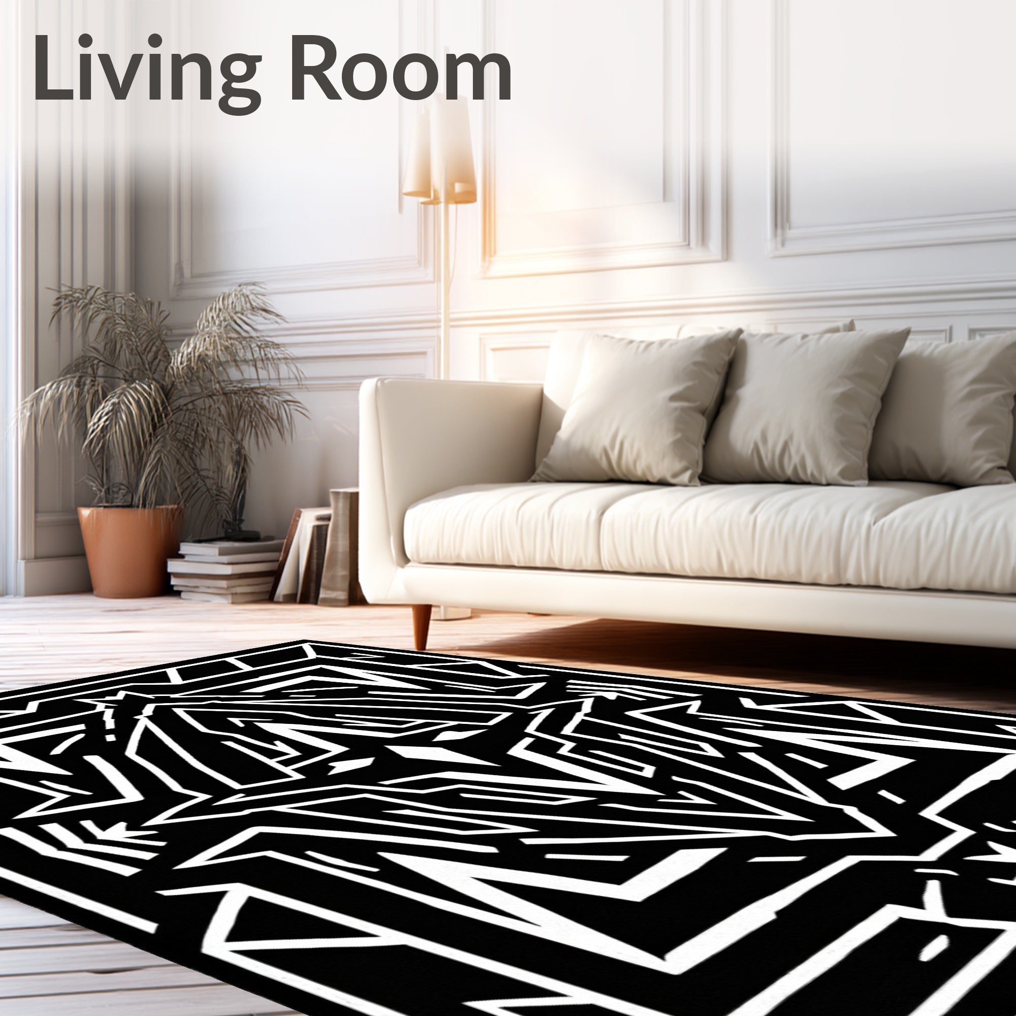 Bold Black White Graphic Symmetry Rug