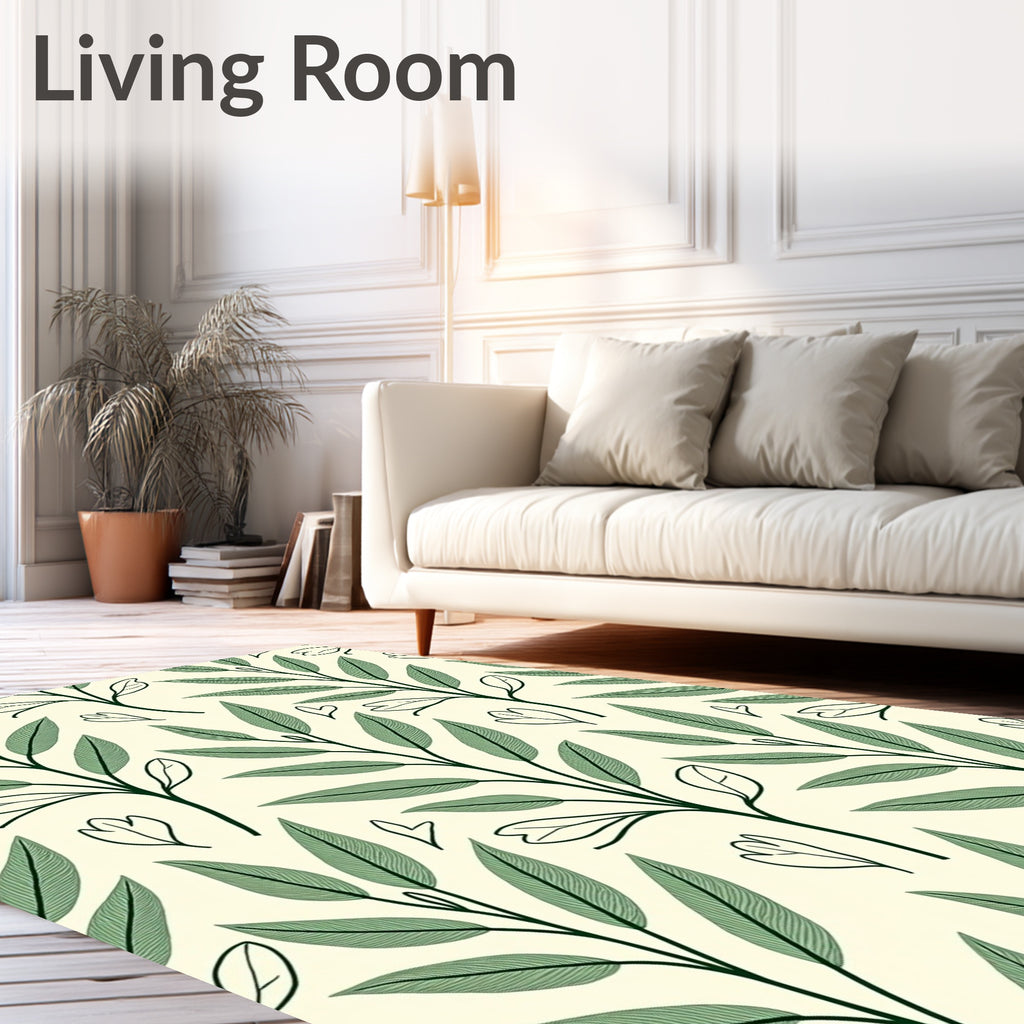 Green Foliage Botanical Pattern Design Rug
