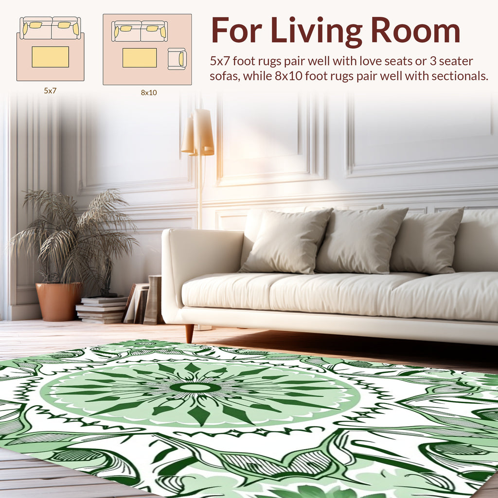 Green Floral Mandala Pattern Rug
