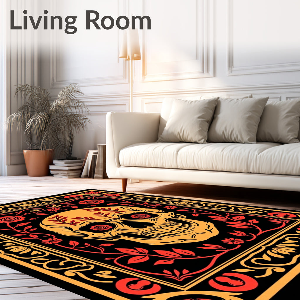 Orange Skull Floral Design Rug