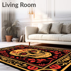 Orange Skull Floral Design Rug