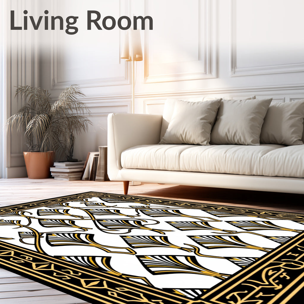 Art Deco Black Gold Geometric Pattern Rug