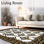 Art Deco Black Gold Geometric Pattern Rug