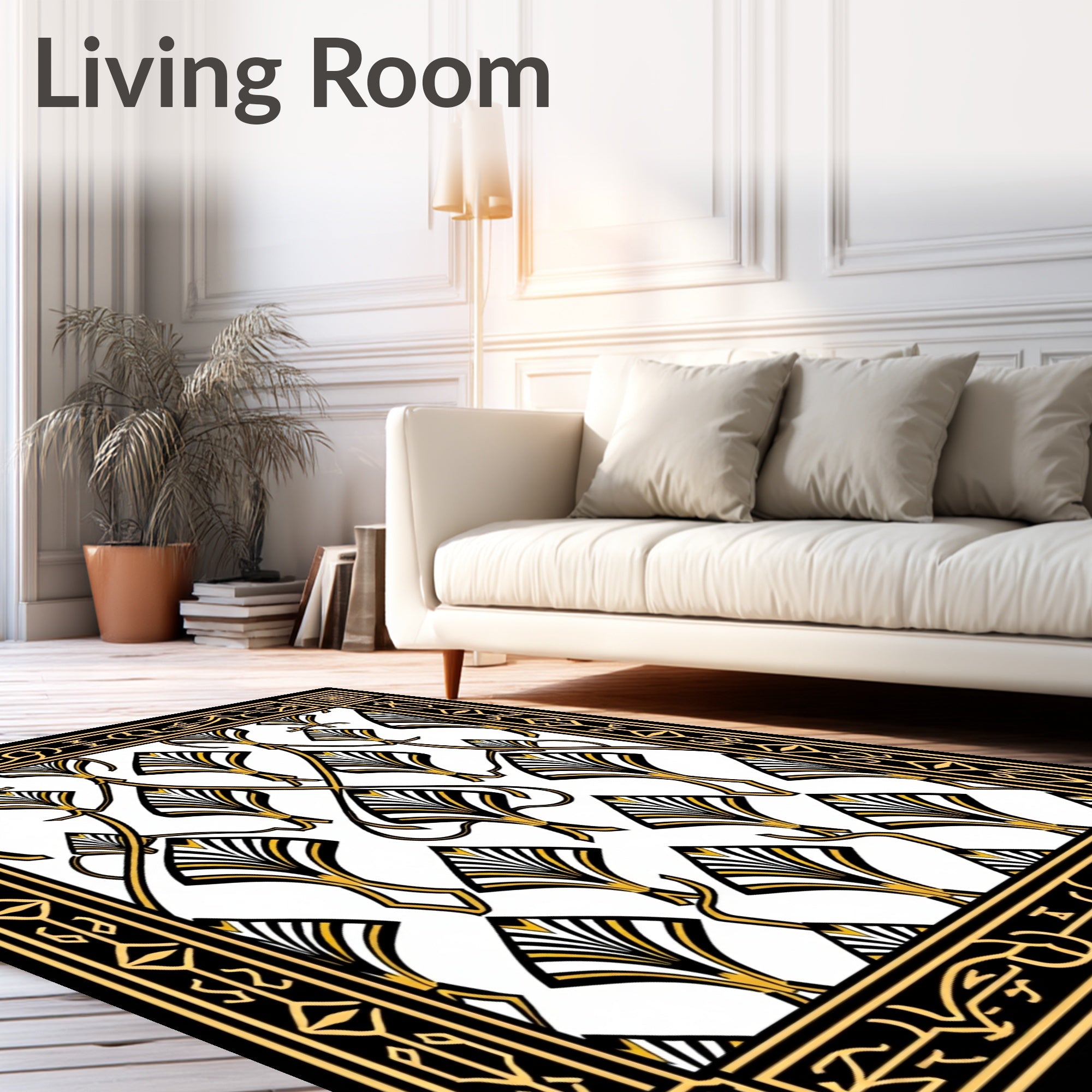 Art Deco Black Gold Geometric Pattern Rug