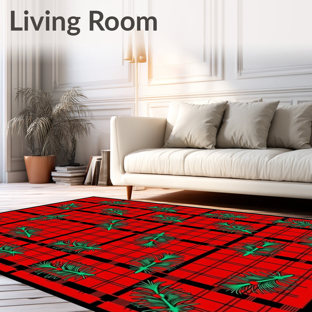 Red Plaid Pine Branch Pattern Rug