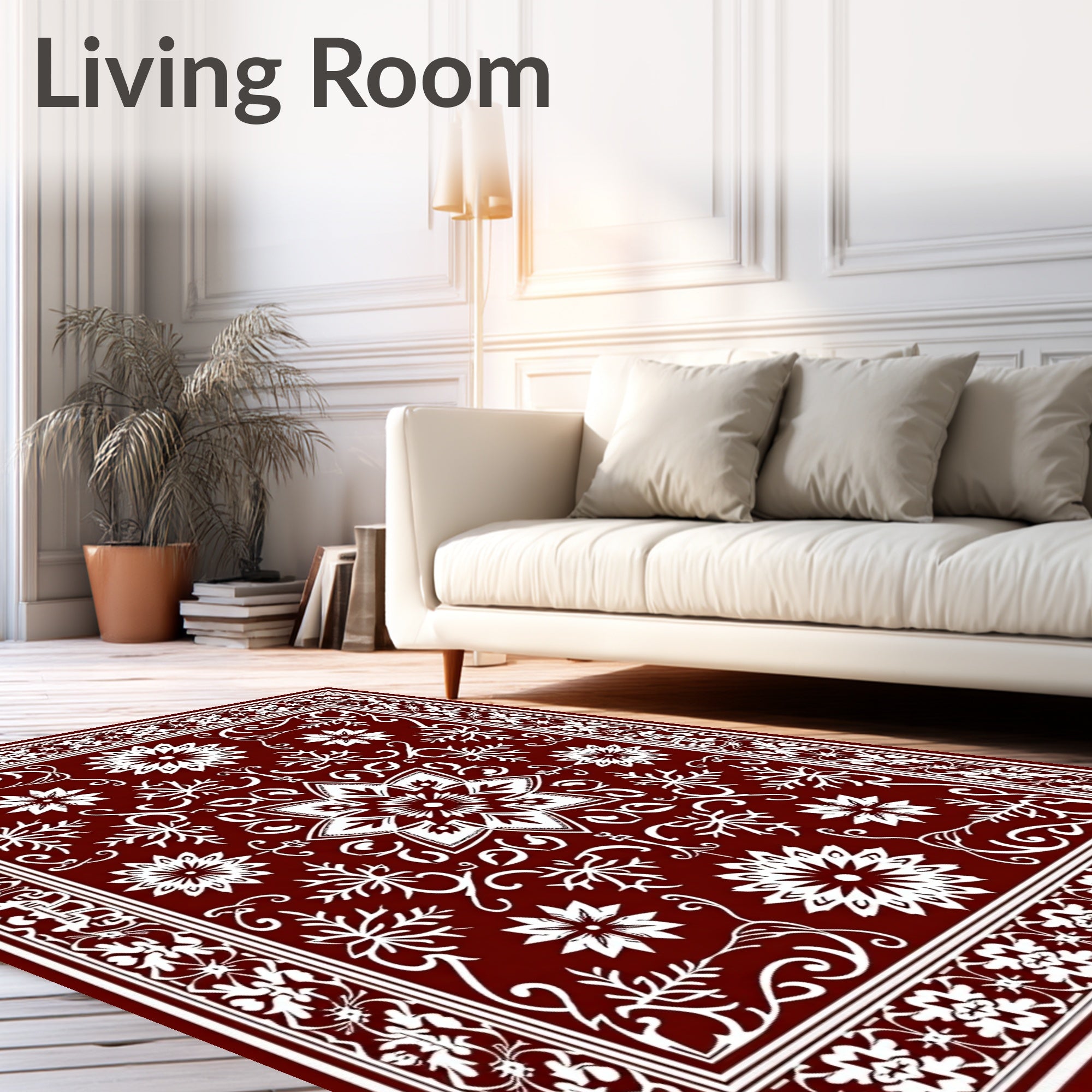 Rich Red White Floral Medallion Pattern Rug