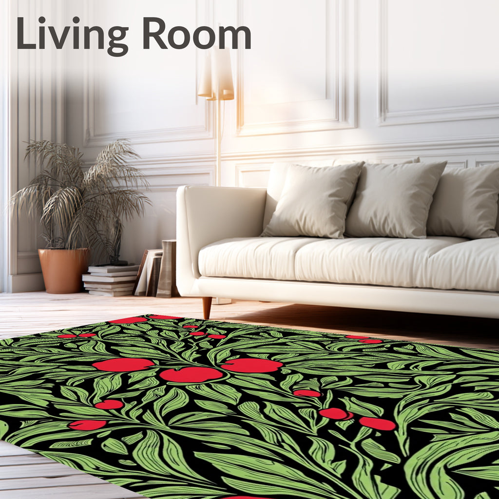 Red Apples Green Leaves Pattern Rug