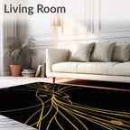 Golden Stylized Floral Branches Rug