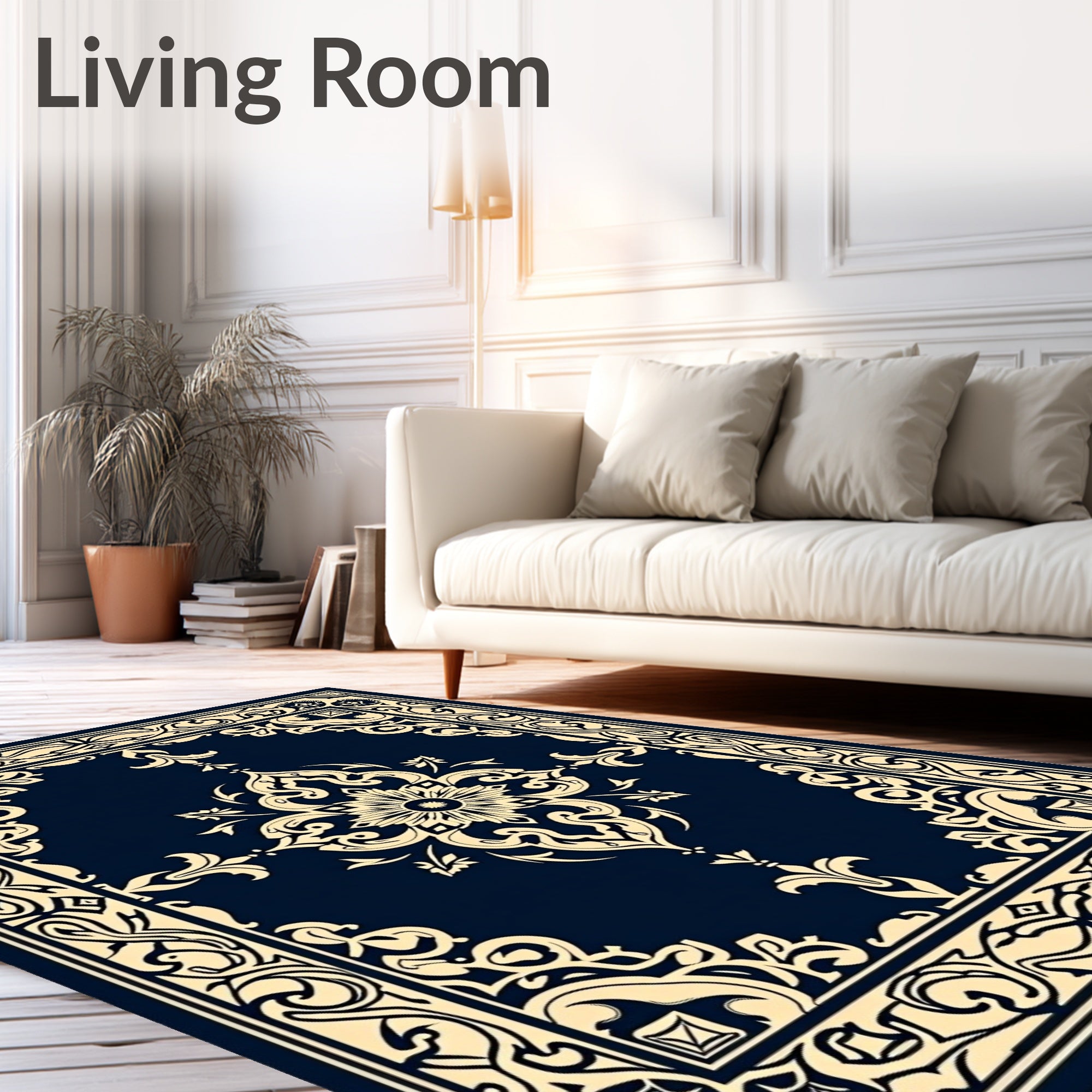 Classic Floral Scrollwork Dark Indigo Rug