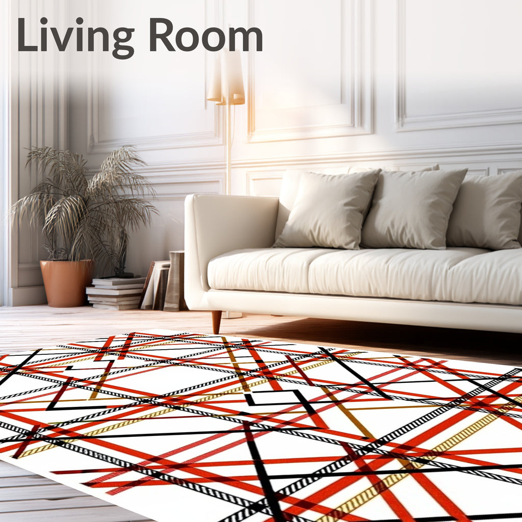 Sharp Intersecting Geometric Red Pattern Rug