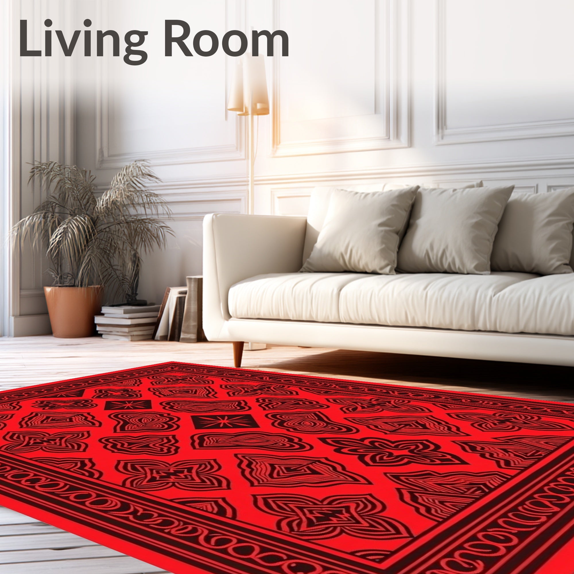 Bold Red Abstract Floral Design Rug