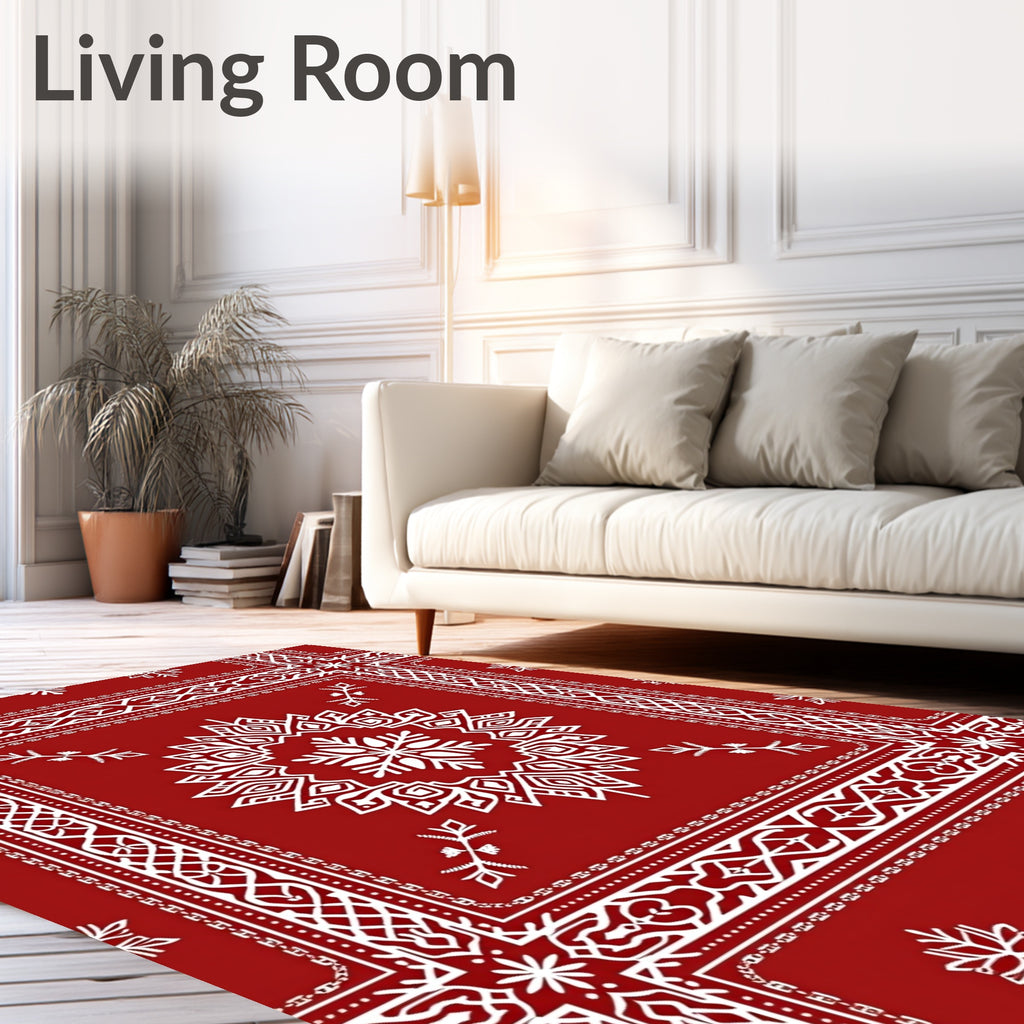 Red White Intricate Floral Mandala Design Rug