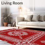 Red White Intricate Floral Mandala Design Rug