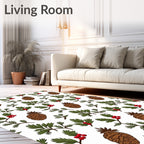 Brown Pinecone Green Holly Berries Rug