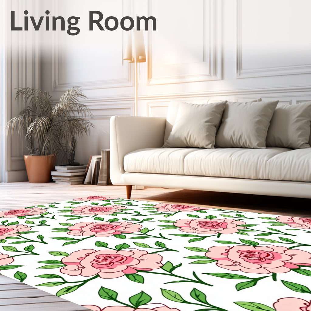 Pink Rose Floral Whimsical Pattern Rug